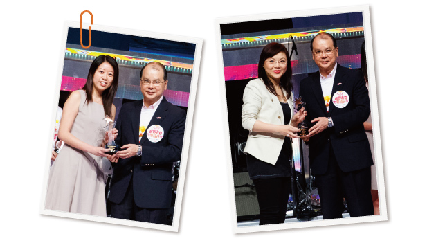 By virtue of the insightful and professional judgment of the adjudicators, Dr. Carol Ma (left photo) and Ms. Karen Yiu (right photo), the ten awardees were successfully selected. To express his heartfelt gratitude, Mr. Matthew Cheung presented trophy to the adjudicators.